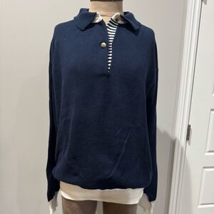 VINTAGE La Mode Sweater Mens L/M Navy And Wht Pullover Sweater Casual Golf 90s